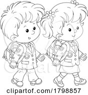 Cartoon School Children Walking To School