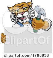 Poster, Art Print Of Wildcat Hammer Cartoon Mascot Handyman Carpenter