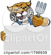 Poster, Art Print Of Gardener Wildcat Cartoon Tool Handyman Mascot