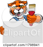Poster, Art Print Of Tiger Painter Decorator Paint Brush Mascot Man