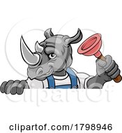 Poster, Art Print Of Rhino Plumber Cartoon Mascot Holding Plunger