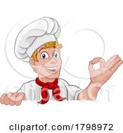 Chef Cook Baker Man Cartoon Peeking Over Sign by AtStockIllustration