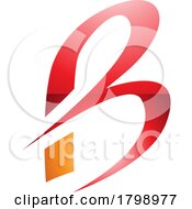 Poster, Art Print Of Red And Orange Slim Glossy Letter B Icon With Pointed Tips
