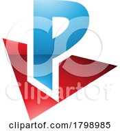 Poster, Art Print Of Red And Blue Glossy Letter P Icon With A Triangle