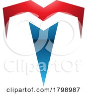 Poster, Art Print Of Red And Blue Glossy Letter T Icon With Pointy Tips