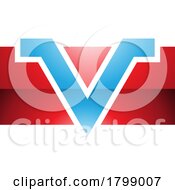 Poster, Art Print Of Red And Blue Glossy Rectangle Shaped Letter V Icon