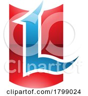 Poster, Art Print Of Red And Blue Glossy Shield Shaped Letter L Icon