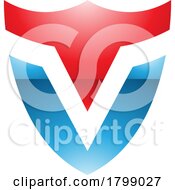 Poster, Art Print Of Red And Blue Glossy Shield Shaped Letter V Icon