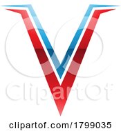 Poster, Art Print Of Red And Blue Glossy Spiky Shaped Letter V Icon