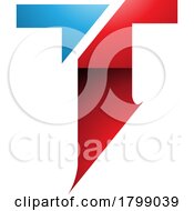 Poster, Art Print Of Red And Blue Glossy Split Shaped Letter T Icon