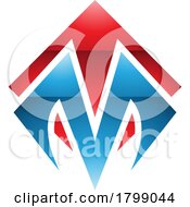 Poster, Art Print Of Red And Blue Glossy Square Diamond Shaped Letter M Icon