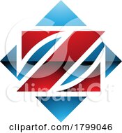 Poster, Art Print Of Red And Blue Glossy Square Diamond Shaped Letter Z Icon
