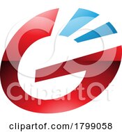 Red And Blue Glossy Striped Oval Letter G Icon