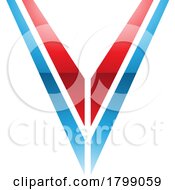 Poster, Art Print Of Red And Blue Glossy Striped Shaped Letter V Icon