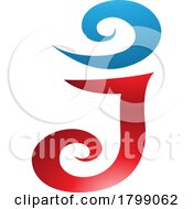 Poster, Art Print Of Red And Blue Glossy Swirl Shaped Letter J Icon