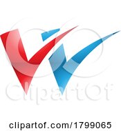 Red And Blue Glossy Tick Shaped Letter W Icon
