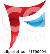 Poster, Art Print Of Red And Blue Wavy Glossy Paper Shaped Letter F Icon