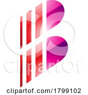 Poster, Art Print Of Red And Magenta Glossy Letter B Icon With Vertical Stripes