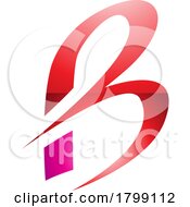 Poster, Art Print Of Red And Magenta Slim Glossy Letter B Icon With Pointed Tips