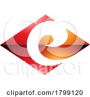 Poster, Art Print Of Red And Orange Glossy Horizontal Diamond Shaped Letter E Icon