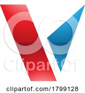 Poster, Art Print Of Red And Blue Glossy Geometrical Shaped Letter V Icon