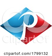 Poster, Art Print Of Red And Blue Glossy Horizontal Diamond Letter P Icon