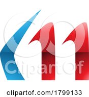 Red And Blue Glossy Horn Shaped Letter M Icon