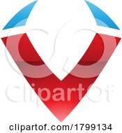 Poster, Art Print Of Red And Blue Glossy Horn Shaped Letter V Icon