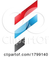 Poster, Art Print Of Red And Blue Glossy Letter F Icon With Diagonal Stripes