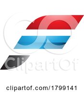 Poster, Art Print Of Red And Blue Glossy Letter F Icon With Horizontal Stripes