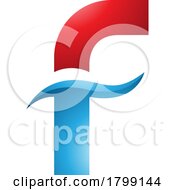 Poster, Art Print Of Red And Blue Glossy Letter F Icon With Spiky Waves