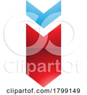 Red And Blue Glossy Down Facing Arrow Shaped Letter I Icon