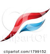 Red And Blue Glossy Flying Bird Shaped Letter F Icon