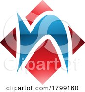 Poster, Art Print Of Red And Blue Glossy Letter N Icon With A Square Diamond Shape