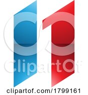 Poster, Art Print Of Red And Blue Glossy Letter N Icon With Parallelograms