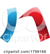 Poster, Art Print Of Red And Blue Glossy Letter N Icon With A Curved Rectangle