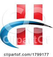 Poster, Art Print Of Red And Blue Glossy Letter H Icon With Vertical Rectangles And A Swoosh