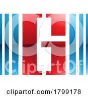 Poster, Art Print Of Red And Blue Glossy Letter G Icon With Vertical Stripes