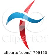 Poster, Art Print Of Red And Blue Glossy Curvy Sword Shaped Letter T Icon
