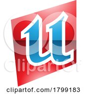 Poster, Art Print Of Red And Blue Glossy Distorted Square Shaped Letter U Icon