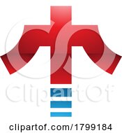 Poster, Art Print Of Red And Blue Glossy Cross Shaped Letter T Icon