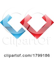 Red And Blue Glossy Cornered Shaped Letter W Icon