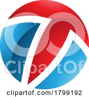 Red And Blue Glossy Circle Shaped Letter T Icon