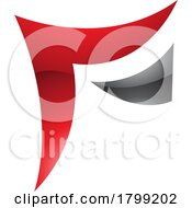 Poster, Art Print Of Red And Black Wavy Glossy Paper Shaped Letter F Icon