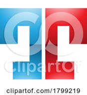 Red And Blue Glossy Bold Split Shaped Letter T Icon