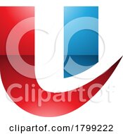 Red And Blue Glossy Bold Curvy Shaped Letter U Icon