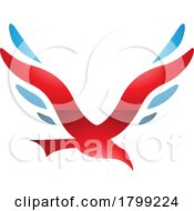 Poster, Art Print Of Red And Blue Glossy Bird Shaped Letter V Icon