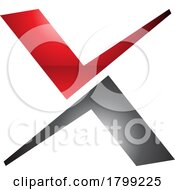 Red And Black Glossy Tick Shaped Letter X Icon