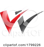 Red And Black Glossy Tick Shaped Letter W Icon