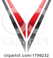 Poster, Art Print Of Red And Black Glossy Striped Shaped Letter V Icon